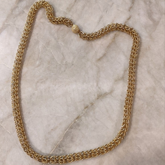 Vintage Gold Tone Necklace 2-in-2 Weave Chain with Round Links - Picture 4 of 9